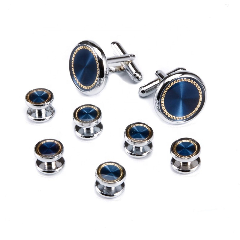 Luxury Men's Cufflinks Sets French Shirt Tuxedo Cuff Link Cuff Nail Round Gold Plated Patch Collar Button Brass Cufflinks