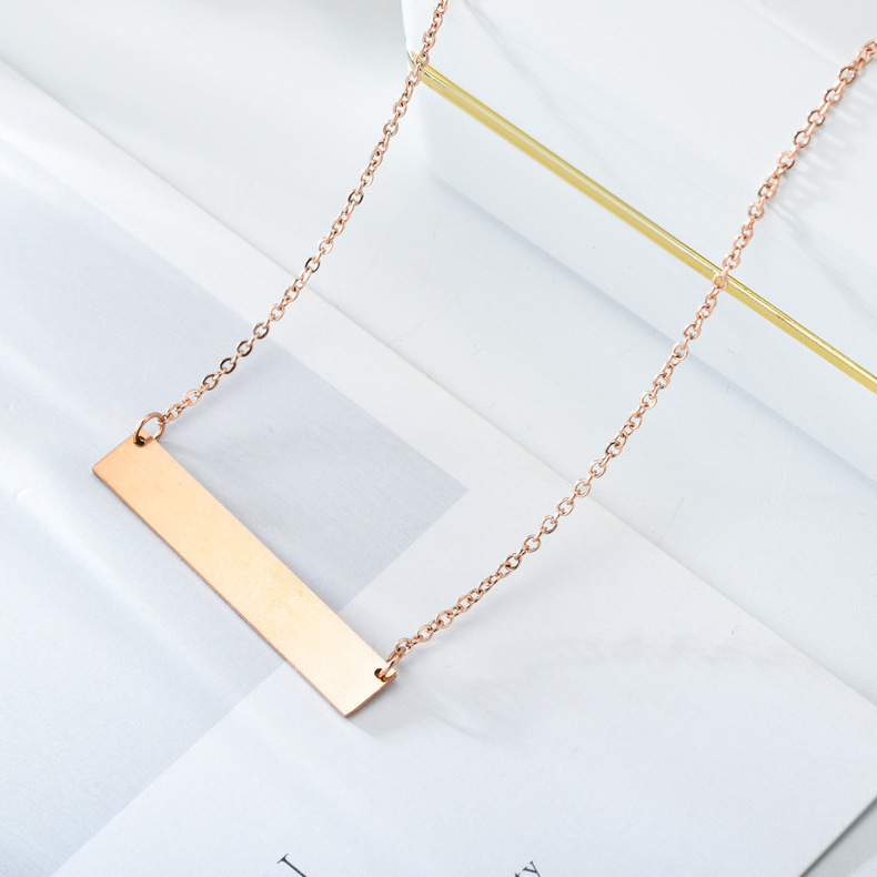 Stainless Steel Personalized Stamping Blank Bar Necklace 16k Gold Plated Custom Name Letter Engraving Necklace Chain Jewelry