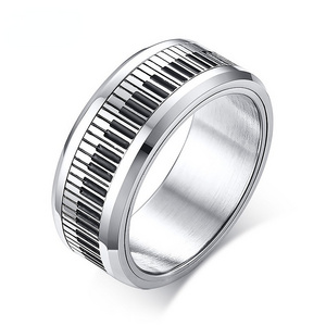 Rotatable Piano Key Ring For Men Stainless Steel Band Stylish Spinner Ring Music Lover Musician Gift Jewelry