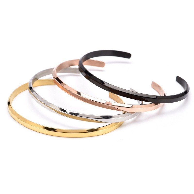 Wholesale Simple Fashion Designer Bangle Bracelet 18k Gold Plated Stainless Steel C-shaped Cuff Open Bracelet For Women and Men