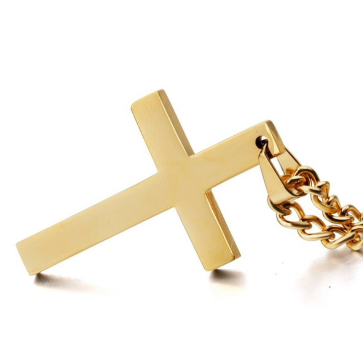 Simple Fashion Stainless Steel Cross Pendant Necklace Plated Gold Silver Black Prayer Choker Necklaces For Men Jewelry Gift