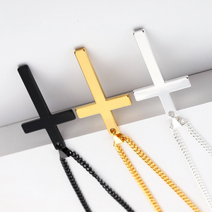 Simple Fashion Stainless Steel Cross Pendant Necklace Plated Gold Silver Black Prayer Choker Necklaces For Men Jewelry Gift