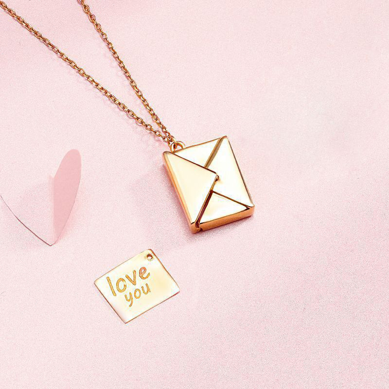 Fashion Personalized Frame Pendant Necklace Custom Stainless Steel Locket Pendant Love Letter Envelope Necklace For Women