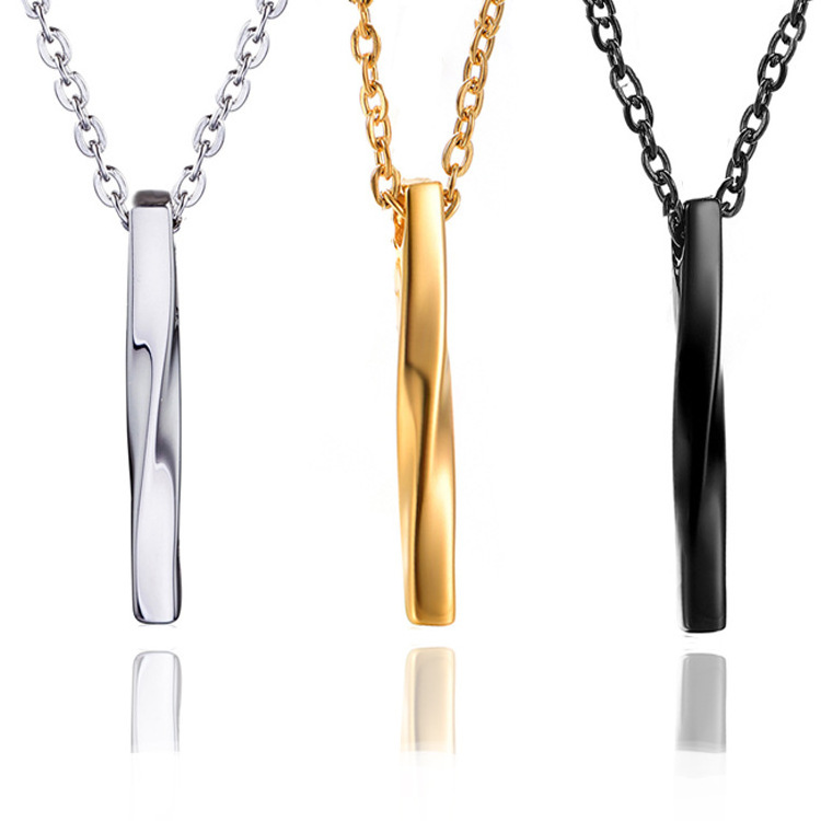 New Cheap Wholesale Fashion Trends Minimalist Stainless Steel Chain Men Hip Hop Spiral Rectangle Pendant Necklace Jewelry