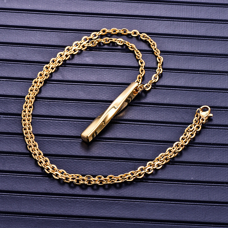 New Cheap Wholesale Fashion Trends Minimalist Stainless Steel Chain Men Hip Hop Spiral Rectangle Pendant Necklace Jewelry