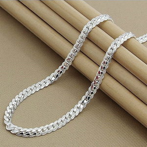 Wholesale Cheap Fashion Jewelry 5mm Full Sideways Silver Gold Color Cuba Chain Necklace Punk Hiphop Necklaces for Women Men