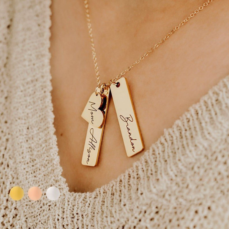 Custom Engraved Name Necklace 18k Gold Plated Jewelry Initial Stainless Steel Personalized Rectangular Bar Pendant Necklace