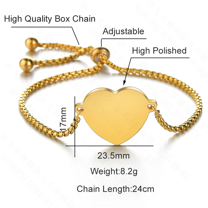 High Polished Custom Name Heart-shaped Bracelet Gold Plated Stainless Steel Personality DIY Lettering Adjustable Bracelets