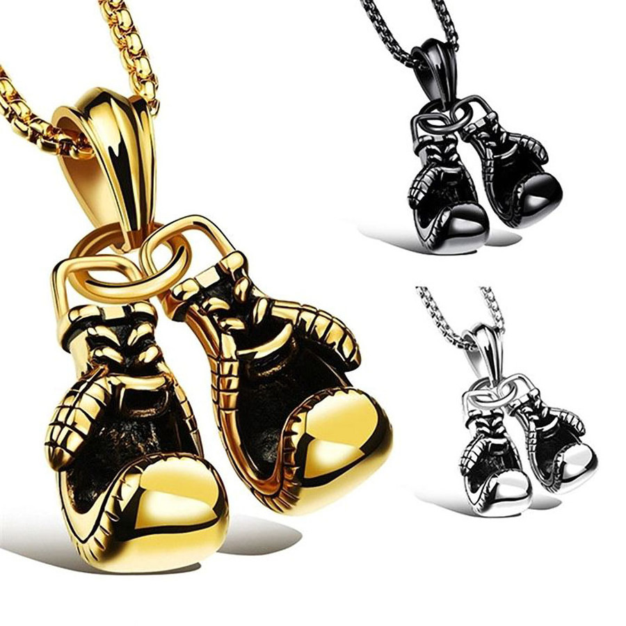 Punk Fashion Boxing Sports Fitness Jewelry Necklaces Box Chain Boxing Gloves Pendant Necklace for Men Women