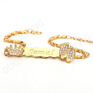 Personalize Baby Name Custom Bracelet Smooth Bangle Link Gold Tone No Fade Safty Baby Bracelet