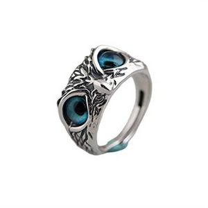 2023 New Vintage Punk Silver Color Blue Eye Owl Ring Fashion Jewelry Accessories For Women Men Resizable Simple Animal Ring