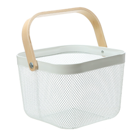 New Design High Quality Metal Wire Storage Basket with Wooden Handle