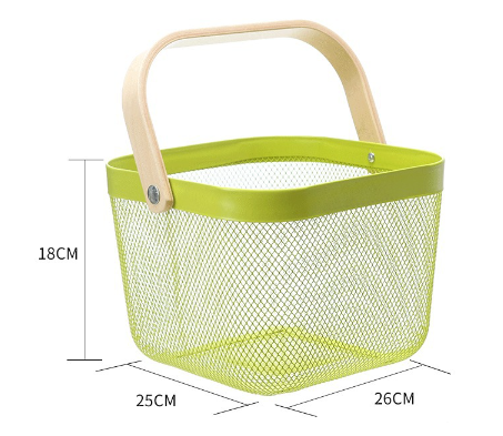 New Design High Quality Metal Wire Storage Basket with Wooden Handle