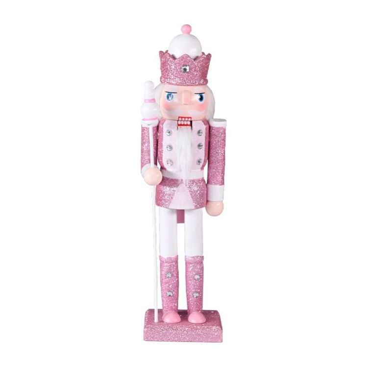 2024 New Product 10 Inches Christmas Pink And White Nutcracker Soldier Wooden Soldier Nutcracker For Christmas Decoration