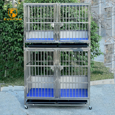 EUR PET factory outlet double layers folding stainless dog cage 4 door dog kennel with trays for veterinary