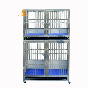 EUR PET factory outlet double layers folding stainless dog cage 4 door dog kennel with trays for veterinary