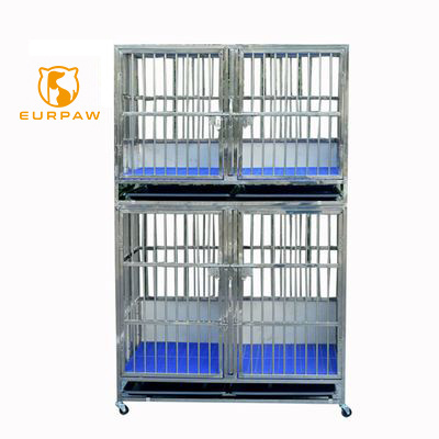 EURPET Factory Outlet Stackable Hospital Clinic 2 Layers Dog Pet Folding Cages High Stainless Steel Used Veterinary Cages