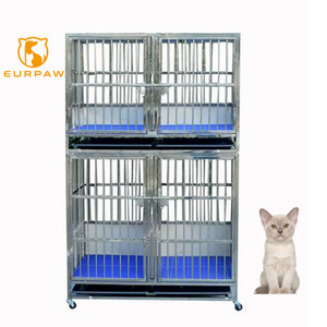 EURPET Factory Outlet Stackable Hospital Clinic 2 Layers Dog Pet Folding Cages High Stainless Steel Used Veterinary Cages