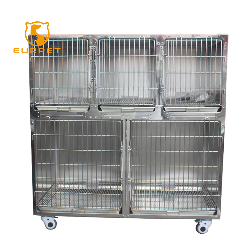 EUR PET High Quality Factory Supply Professional Veterinary 5 Doors Stainless Steel Dog cage For Pet veterinary Modular Cage