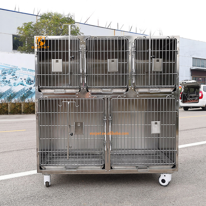 EUR PET High Quality Factory Supply Professional Veterinary 5 Doors Stainless Steel Dog cage For Pet veterinary Modular Cage