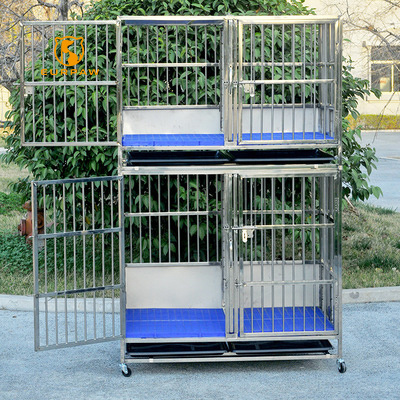 EURPET Factory Outlet Stackable Hospital Clinic 2 Layers Dog Pet Folding Cages High Stainless Steel Used Veterinary Cages