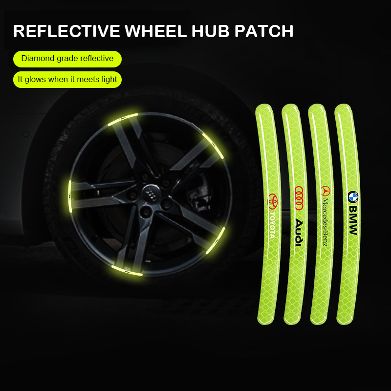 20pcs/set Car Wheel Hub Sticker High Reflective Stripe Tape for Motorcycle Car Night Driving Safety Luminous Universal Sticker