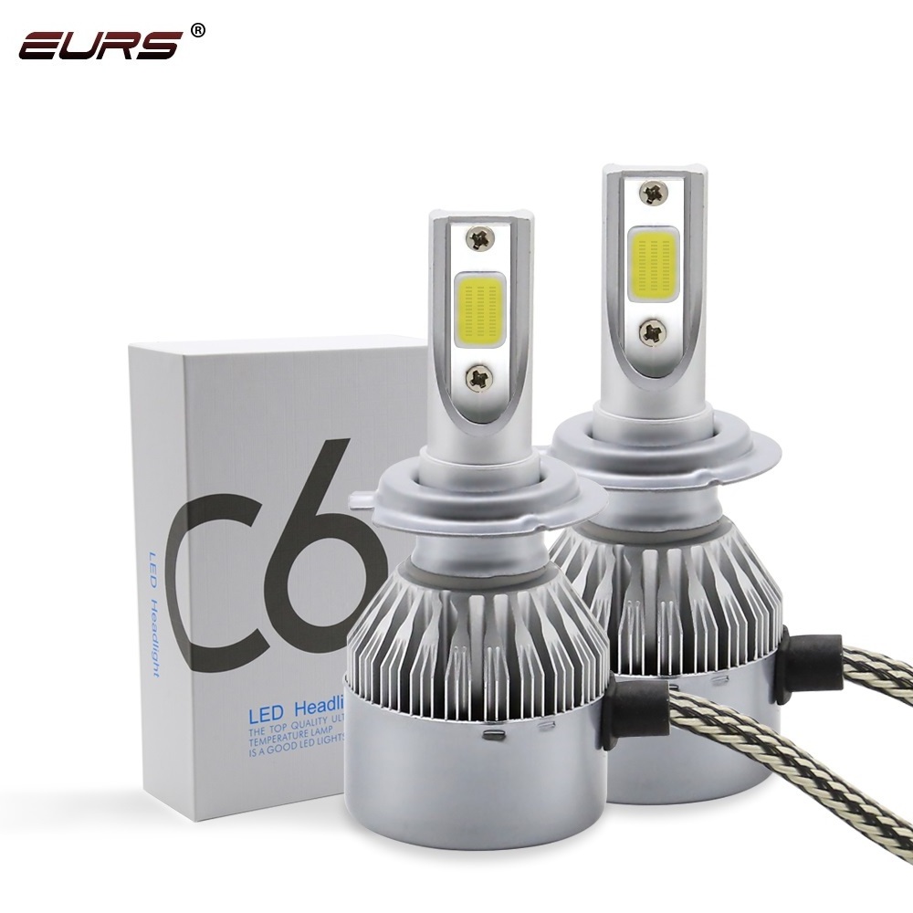 EURS C6 LED light bulbs COB Chip H11 led  H4  led H7 6500k 72w 7600LM  9006  9005 car headlight conversion kit