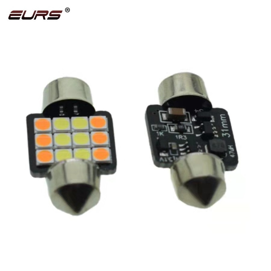 EURS dual color high brightness car bulb 31mm 36mm 39mm 41mm 12W 4014 canbus reading light 12smd led