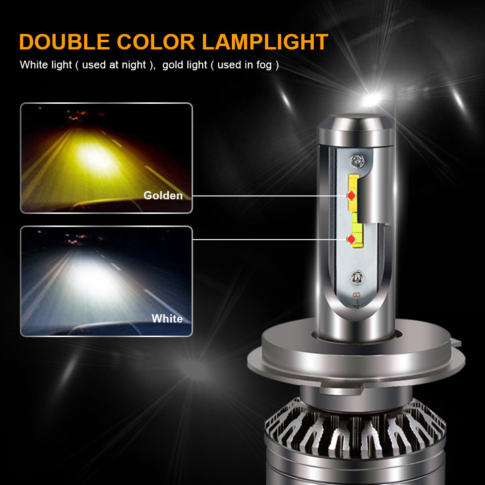 EURS 2pcs Car H4 LED dual color headlights  H7 led H11 60w 8000lm H8 9006 led color change bulb 3000k 6000k S5