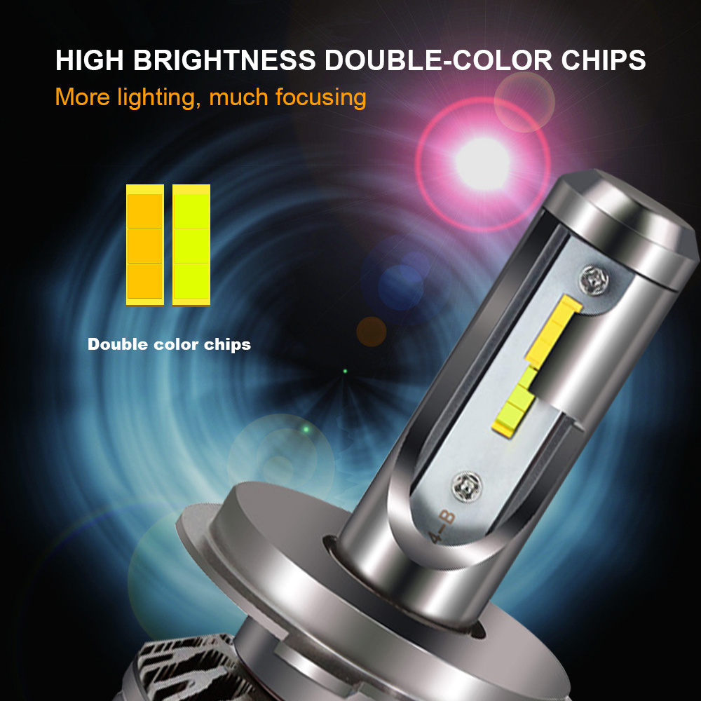 EURS 2pcs Car H4 LED dual color headlights  H7 led H11 60w 8000lm H8 9006 led color change bulb 3000k 6000k S5