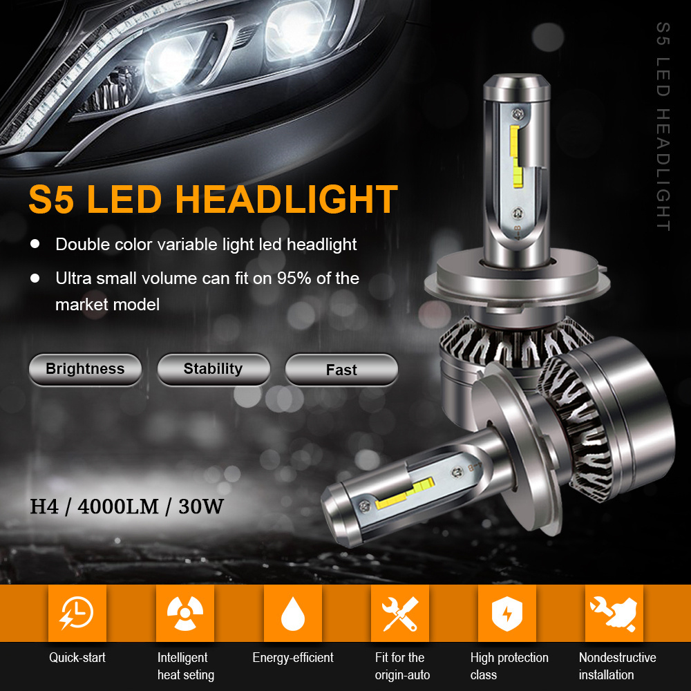 EURS 2pcs Car H4 LED dual color headlights  H7 led H11 60w 8000lm H8 9006 led color change bulb 3000k 6000k S5