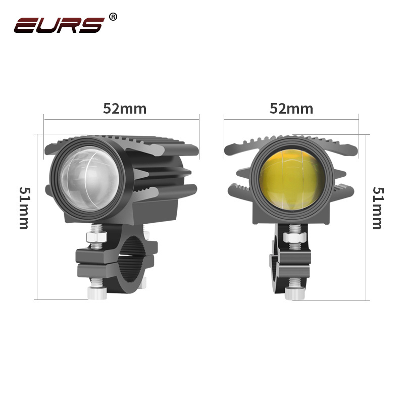 EURS 3000k 6000k Car led motorcycle laser spotlights two-color lens electric car bulb white and yellow 8-80v led work lights