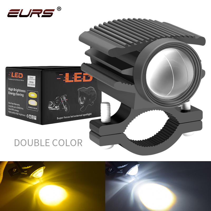 EURS 3000k 6000k Car led motorcycle laser spotlights two-color lens electric car bulb white and yellow 8-80v led work lights