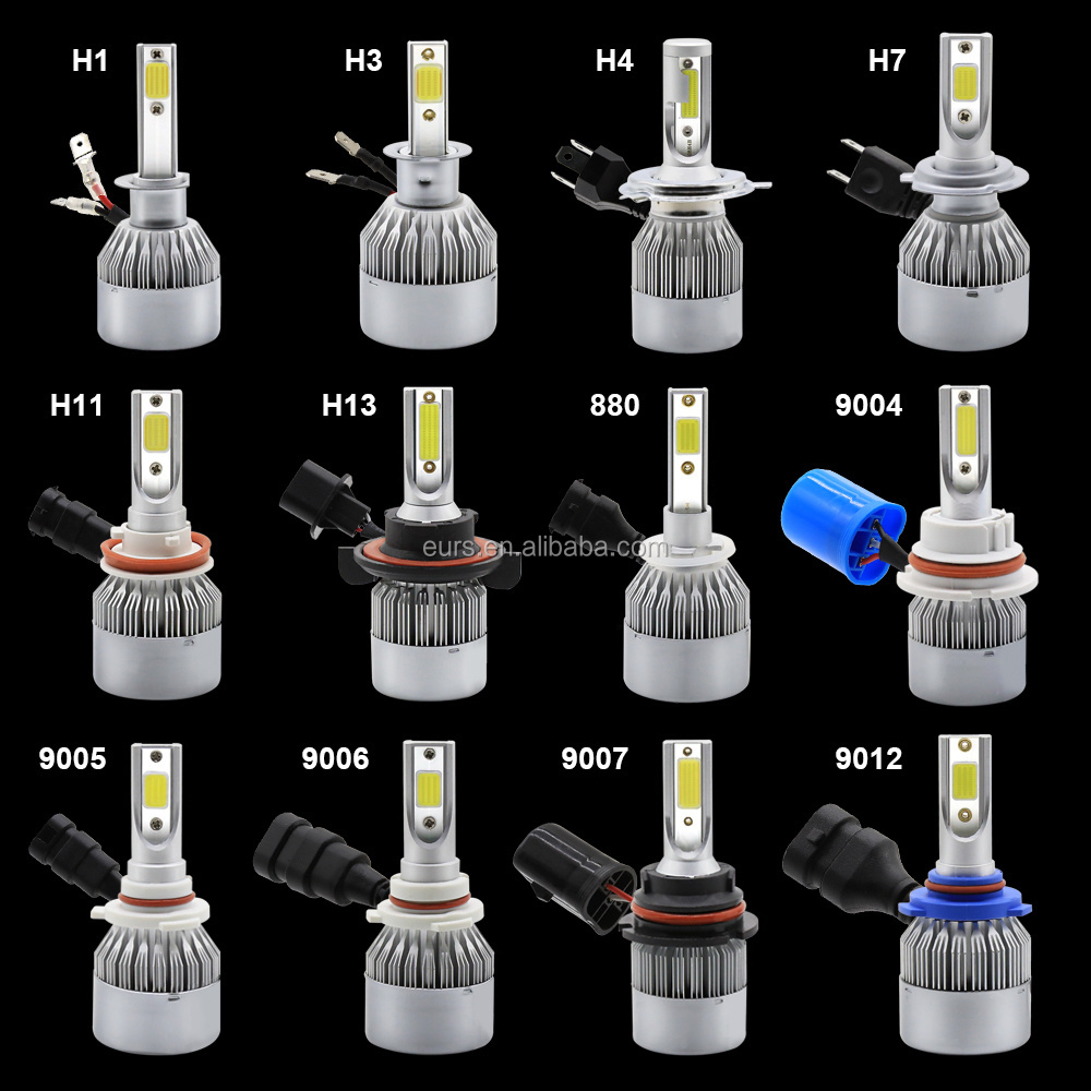 EURS C6 LED light bulbs COB Chip H11 led  H4  led H7 6500k 72w 7600LM  9006  9005 car headlight conversion kit