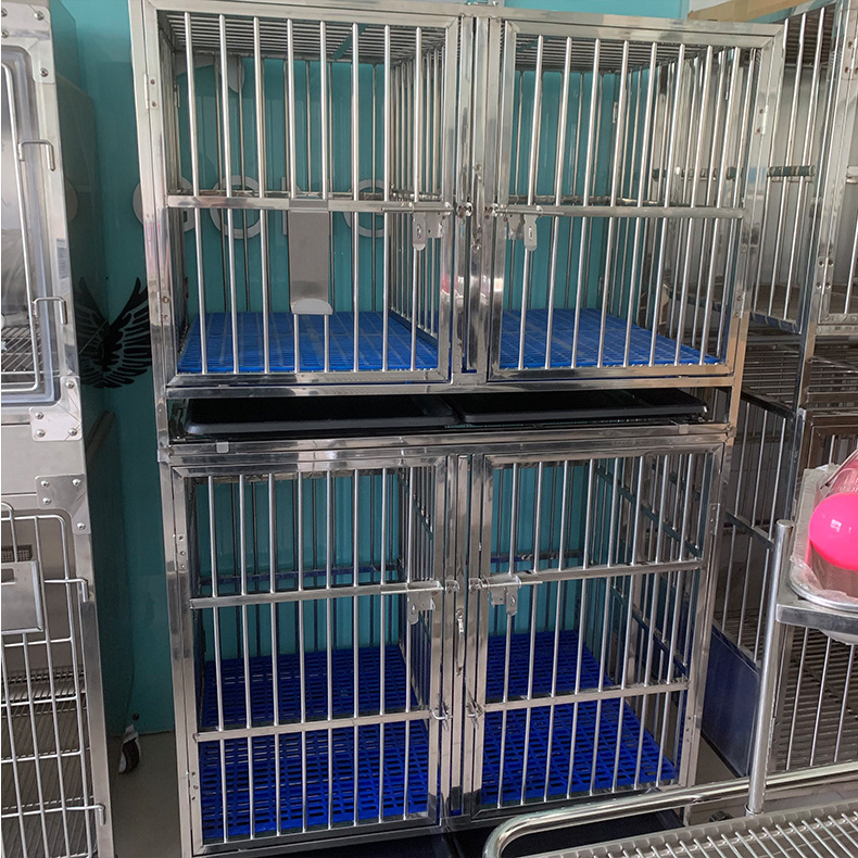 EUR VET Direct Selling Three Doors 2 Layers High Stainless Steel Pet Folding Cage  Stackable Dog Cage