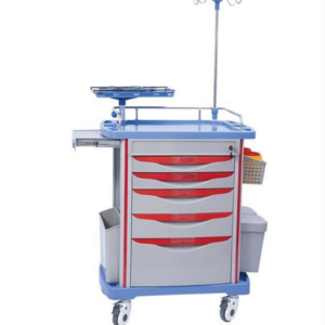 Top Sell Factory Price ABS Hospital Nursing Crash Cart Medicine Emergency Trolley With CPR Board/5 Drawers