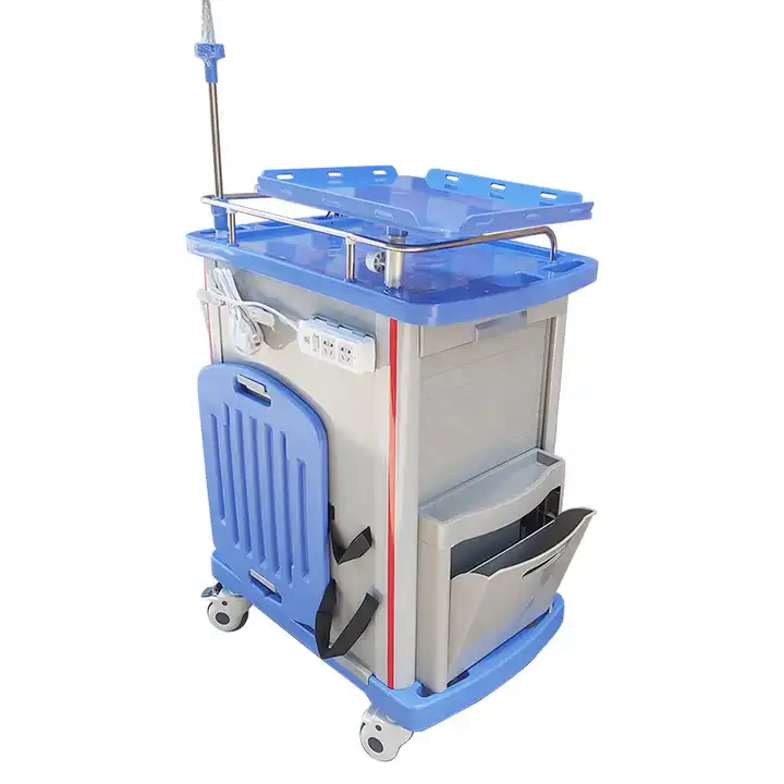 Top Sell Factory Price ABS Hospital Nursing Crash Cart Medicine Emergency Trolley With CPR Board/5 Drawers