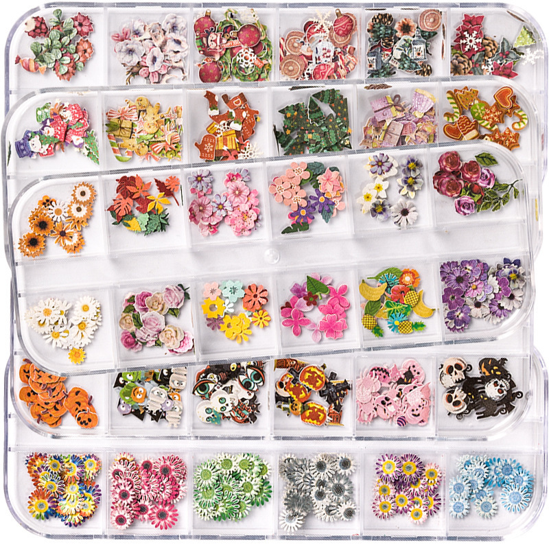 3D Nail Stickers Flower Pink Purple Cherry Blossoms Nail Art Decals Floral Leaf Spring Sliders Manicure Decor Tips