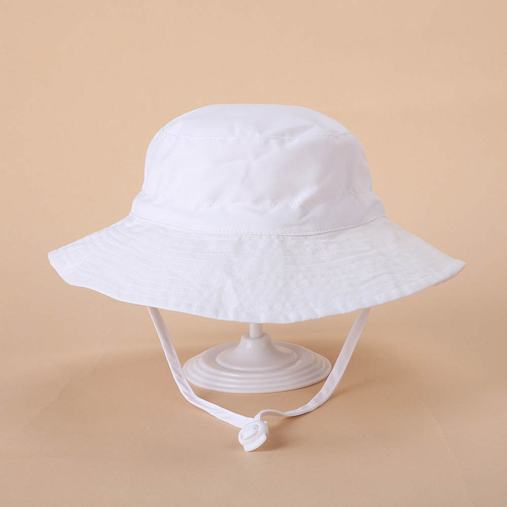 Wholesale Plain Printed Children Girl Summer Cotton Custom Baby Logo Sun Hat Cord Blank School With Strap Kid Bucket Hat