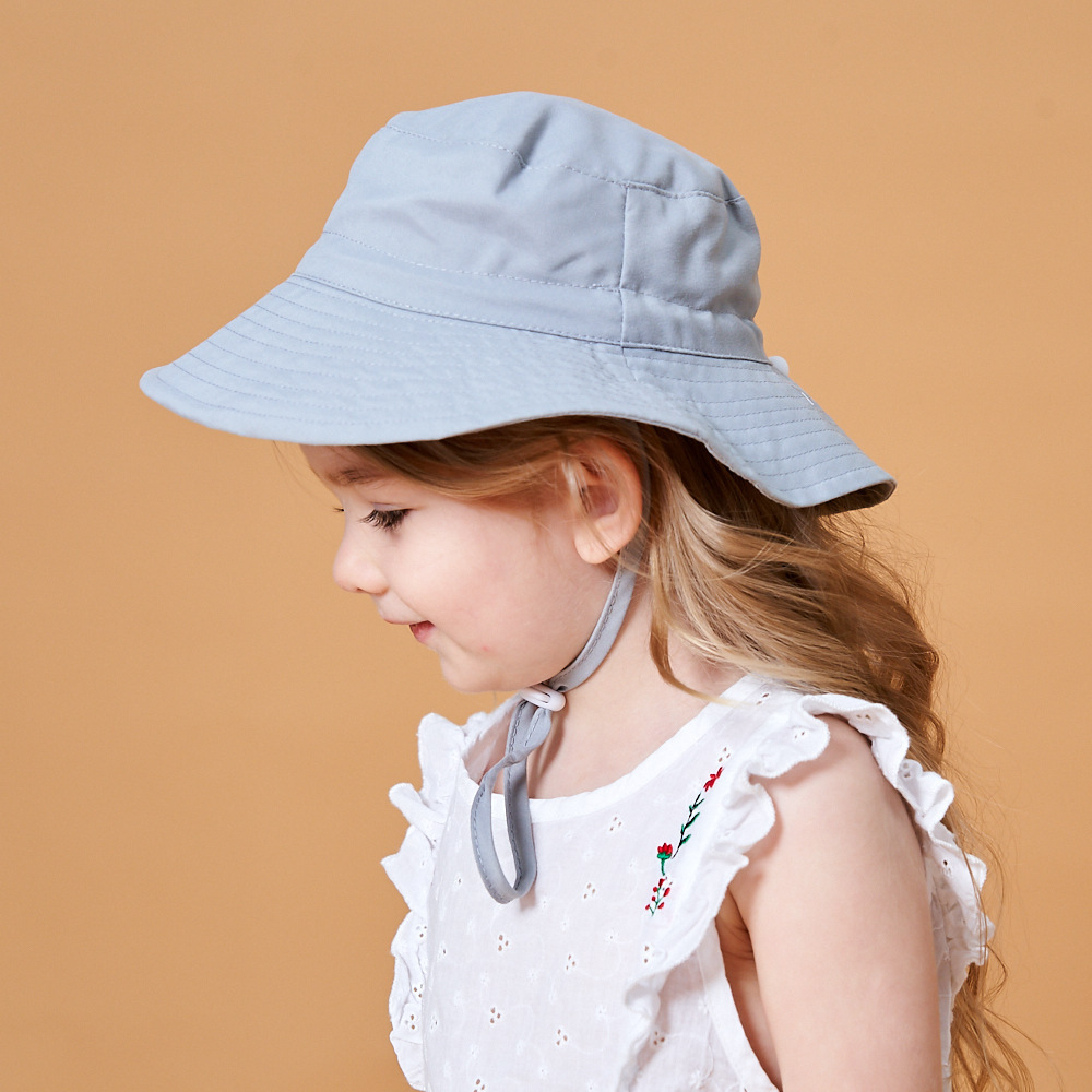 Wholesale Plain Printed Children Girl Summer Cotton Custom Baby Logo Sun Hat Cord Blank School With Strap Kid Bucket Hat