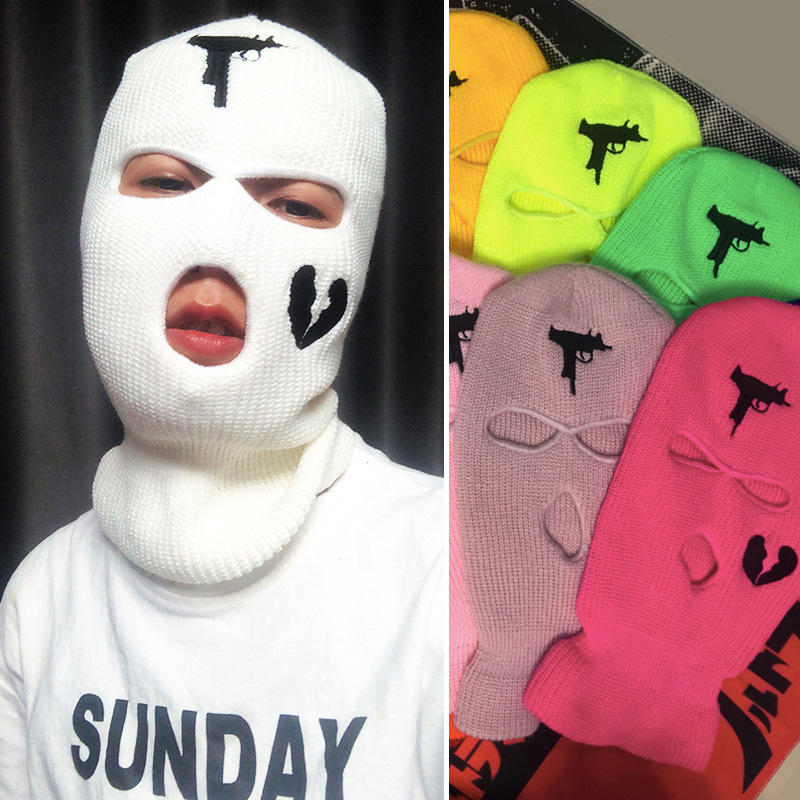 Wholesale Winter Ski Hat Face Mask Custom Personalized Logo 3 Three Holes Embroidery Pink Neon Balaclava Hat Ski Mask