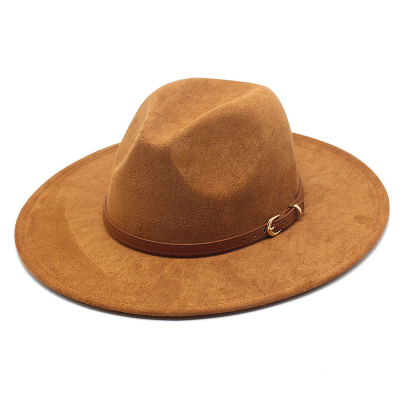 2023 New Wholesale Suede Leather Belt Mexico Sombrero Wide Flat Brim Panama Fedora Hats Men