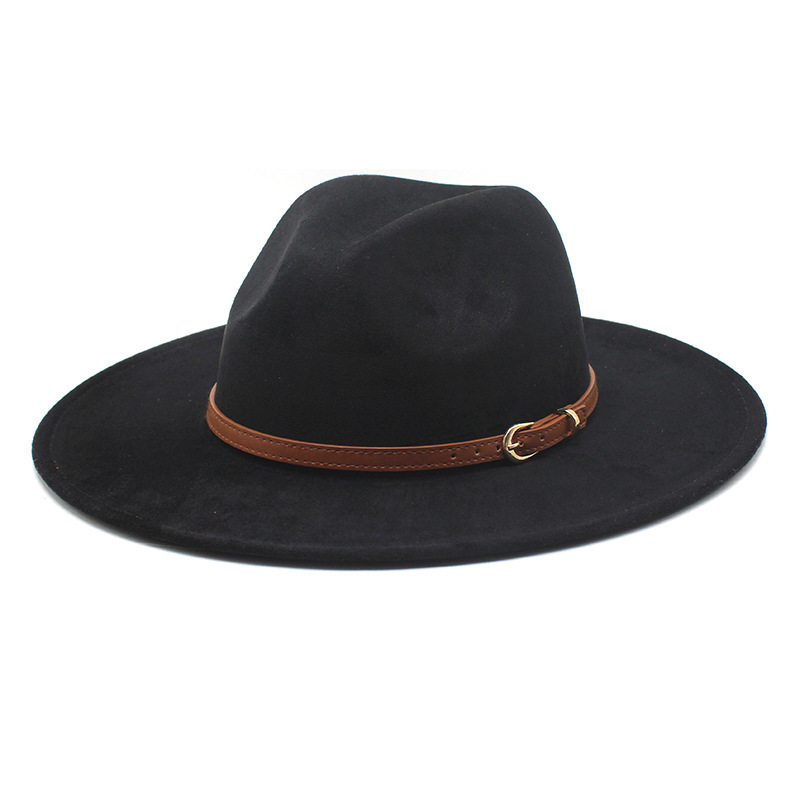 2023 New Wholesale Suede Leather Belt Mexico Sombrero Wide Flat Brim Panama Fedora Hats Men