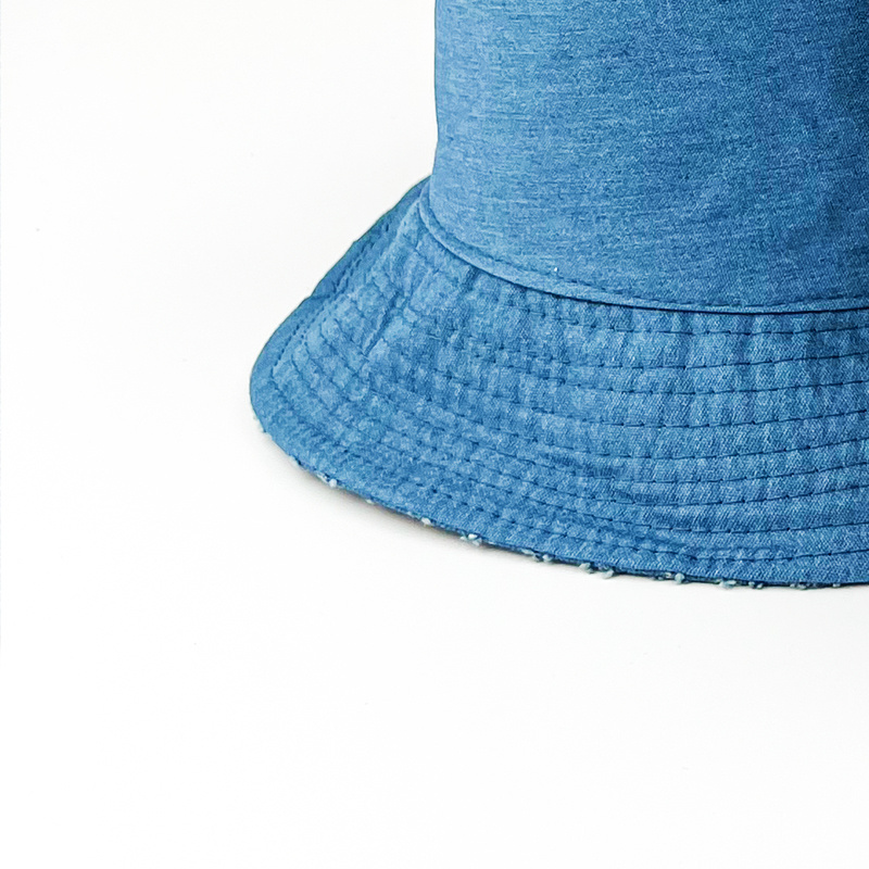 Hot Selling Spring Summer Autumn Fashionable Denim Jacquard Fabric Embroidery Logo Foldable Cowboy Bucket Hat