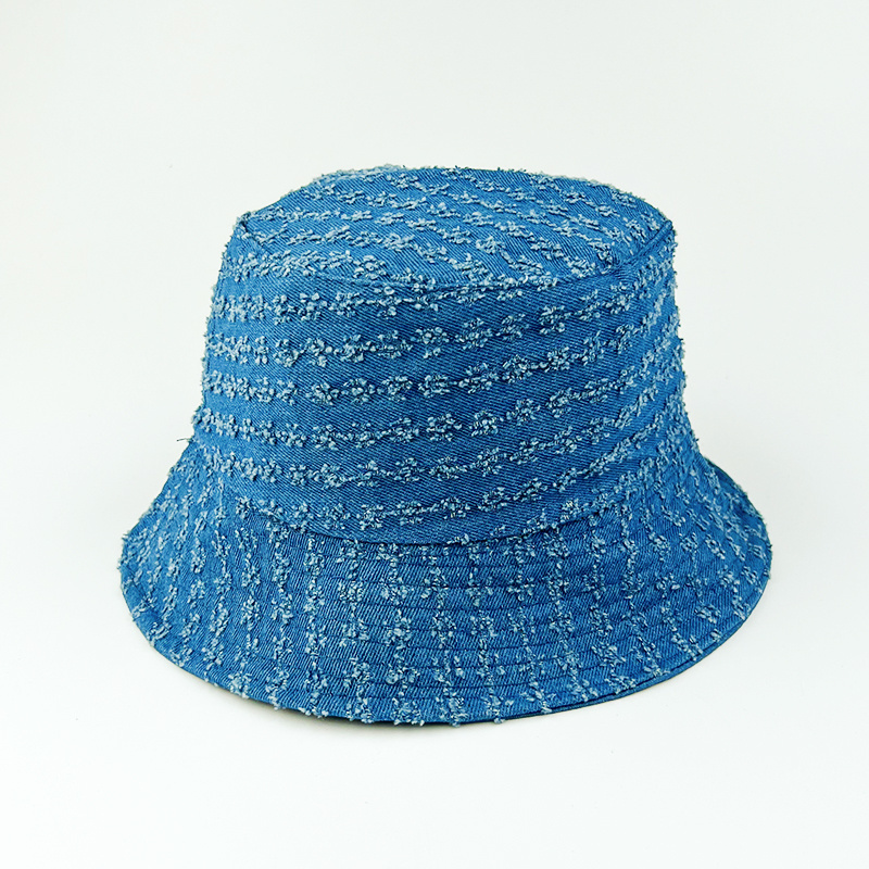 Hot Selling Spring Summer Autumn Fashionable Denim Jacquard Fabric Embroidery Logo Foldable Cowboy Bucket Hat