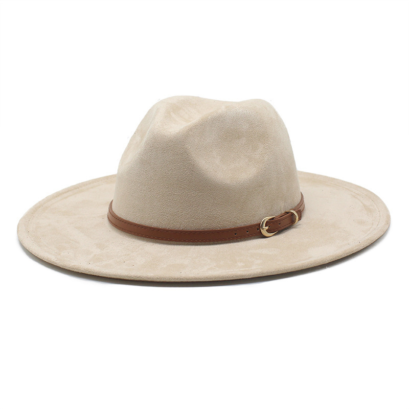 2023 New Wholesale Suede Leather Belt Mexico Sombrero Wide Flat Brim Panama Fedora Hats Men