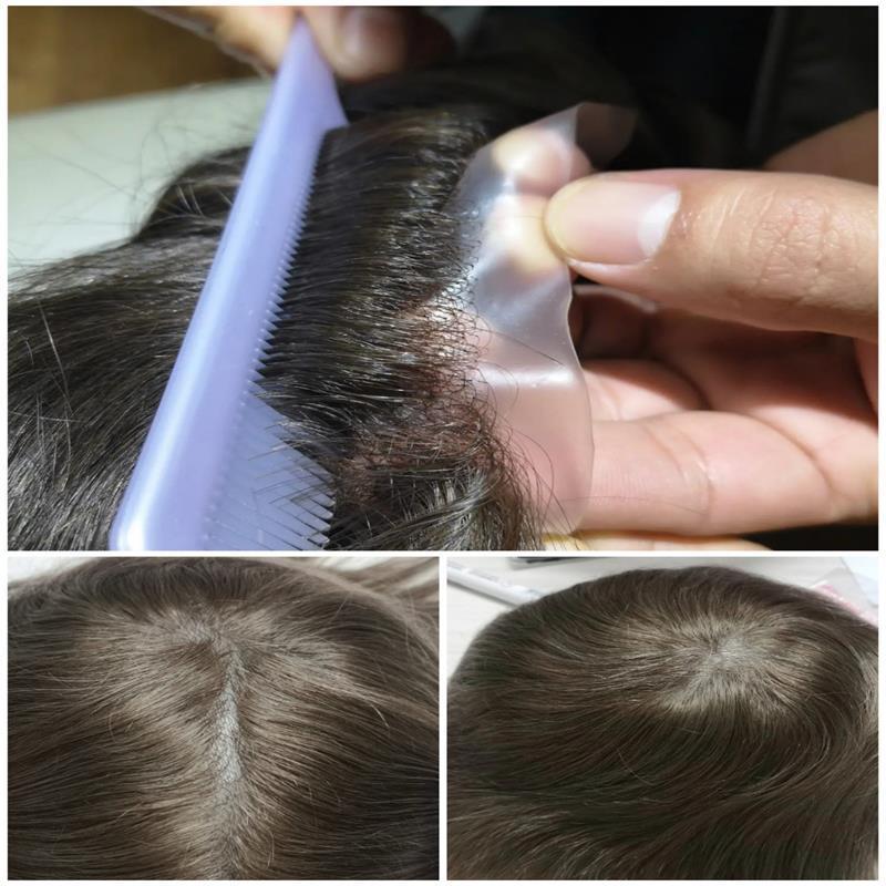 super thin skin human hair men toupee  Stock 0.06mm Men's Wig Hairpiece 100% Indian Remy Hair System Men Human Hair Toupee