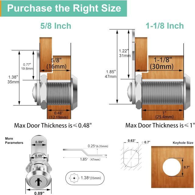 Tool Box Replacement Hardware Cabinet Cam Lock Set Cylinder Cam Locks Secure Mailbox File Drawer Dresser RV Compartment Lock