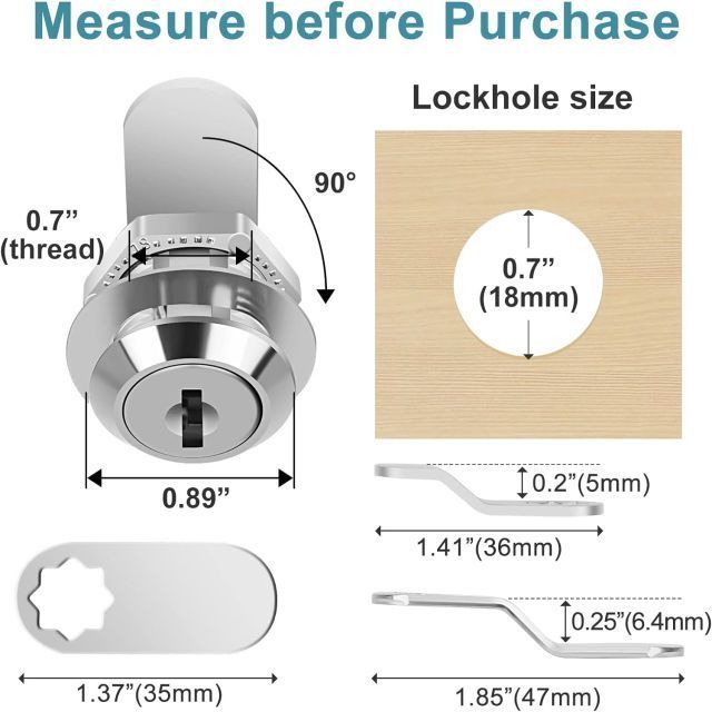 Cabinet Lock 5/8'' (Length) Cylinder Fits on 3/8'' Max Panel Thickness File Drawer Mailbox High Security Cam Lock