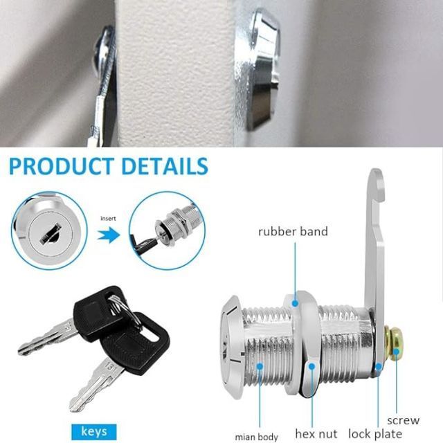 Keyed Zinc Alloy Drawer Lock Secure File Drawer Dresser RV Cylinder Cabinet Cam Lock